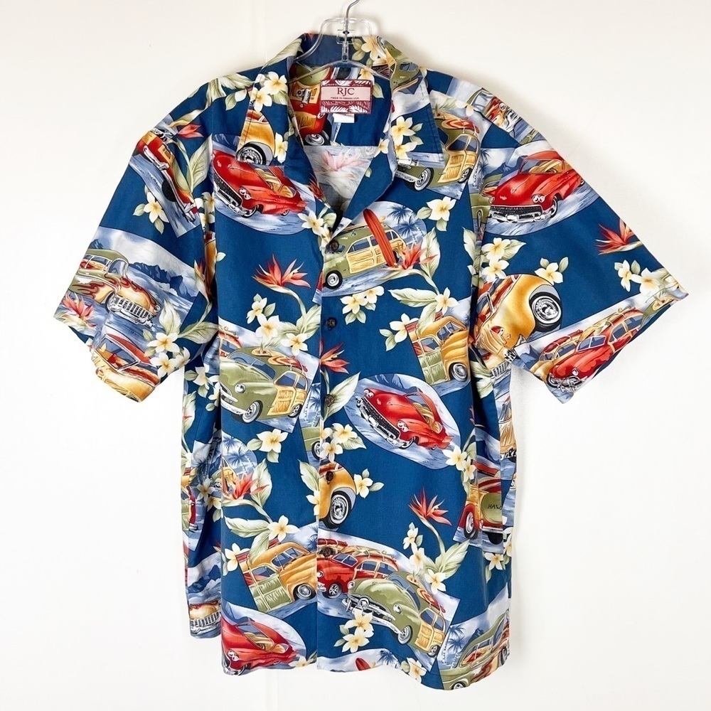 Vintage Hawaiian Shirt Size XL Automobile Cars Print